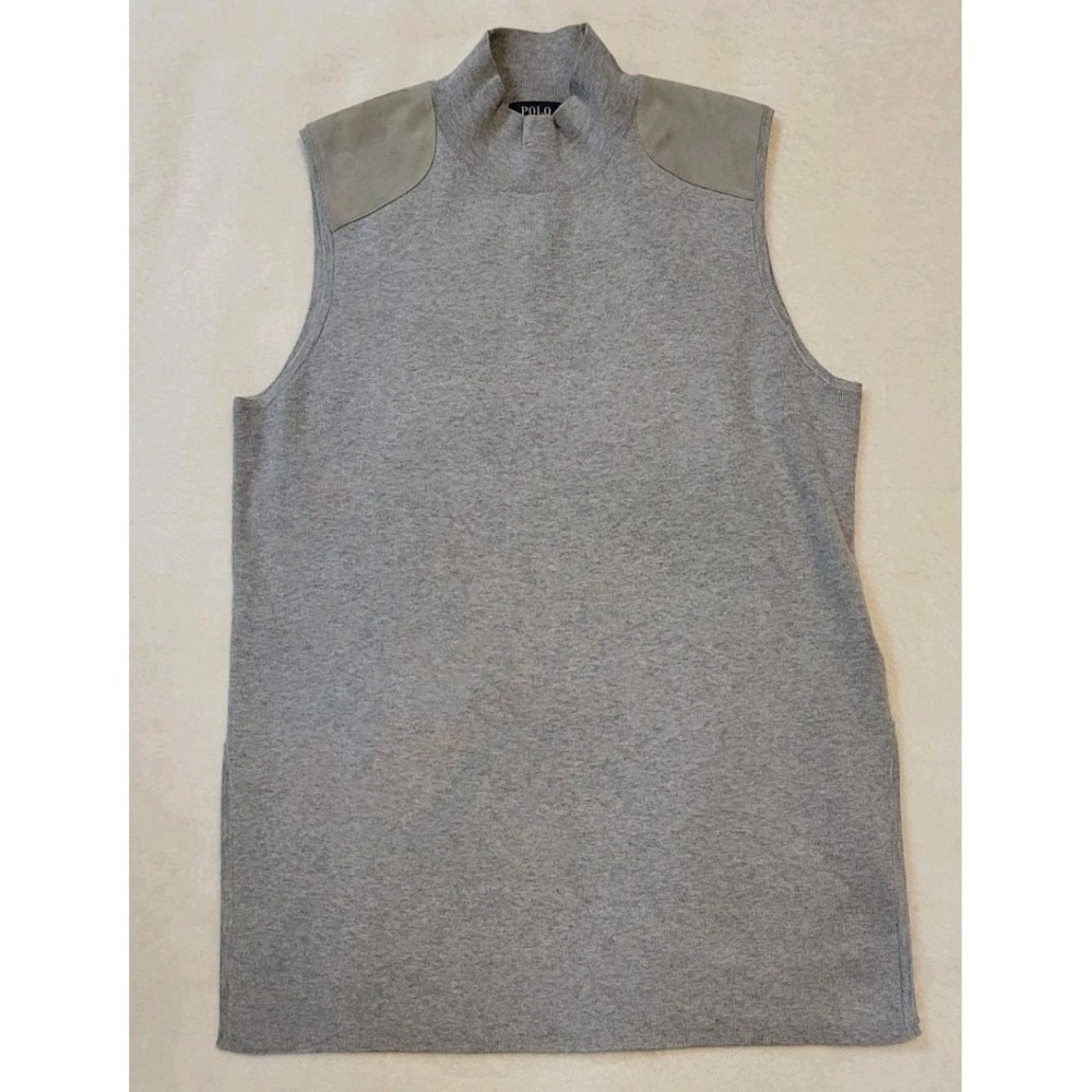 POLO RALPH LAUREN WOMENS SWEATER VEST MOCK NECK SUEDE SHOULDER PATCHES SZ LARGE